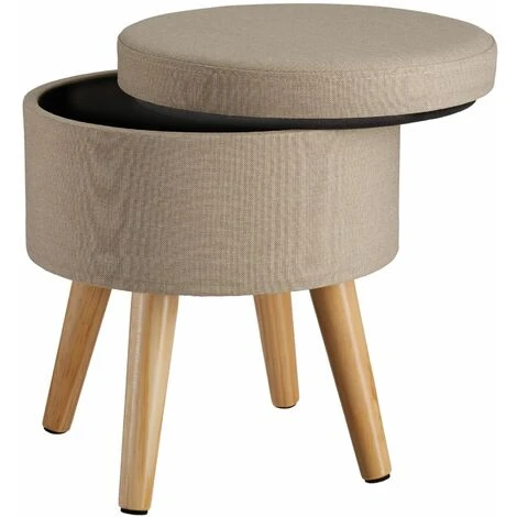Stool Yumi With Storage In Linen Look - Dressing Table Chair, Dressing Table Stool, Kitchen Stool - Sand