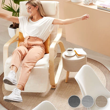 Stool Yumi With Storage In Linen Look - Dressing Table Chair, Dressing Table Stool, Kitchen Stool - Sand - Image 2