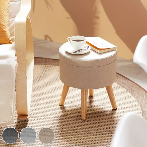 Stool Yumi With Storage In Linen Look - Dressing Table Chair, Dressing Table Stool, Kitchen Stool - Sand - Image 3