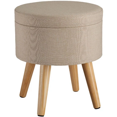 Stool Yumi With Storage In Linen Look - Dressing Table Chair, Dressing Table Stool, Kitchen Stool - Sand - Image 4