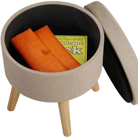 Stool Yumi With Storage In Linen Look - Dressing Table Chair, Dressing Table Stool, Kitchen Stool - Sand - Image 5
