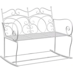 Outsunny 2 Seater Metal Garden Bench Outdoor Rocking Chair Patio White Love Seat