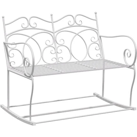 Outsunny 2 Seater Metal Garden Bench Outdoor Rocking Chair Patio White Love Seat