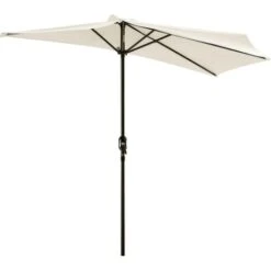 Outsunny 3(m) Half Round Parasol Garden Sun Umbrella Metal W/ Crank Cream