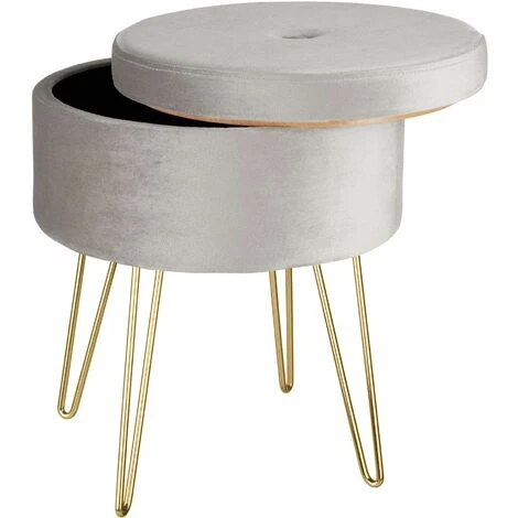 Stool Ava Upholstered Velvet Look With Storage Space - 300kg Capacity - Bar Stool, Dressing Table Chair, Dressing Table Stool - Light Grey