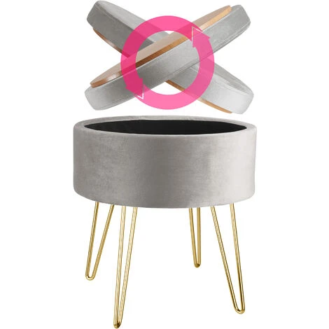 Stool Ava Upholstered Velvet Look With Storage Space - 300kg Capacity - Bar Stool, Dressing Table Chair, Dressing Table Stool - Light Grey - Image 5