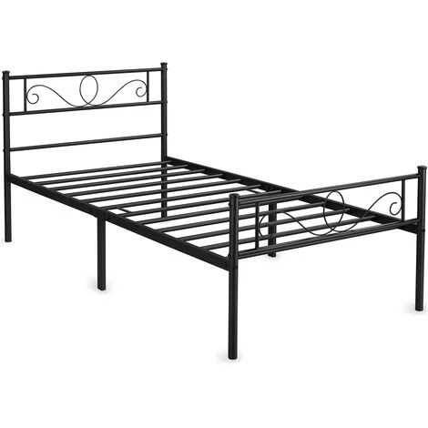 Yaheetech 3ft Single Iron Platform Bed With Scroll Design Headboard And Footboard, Black
