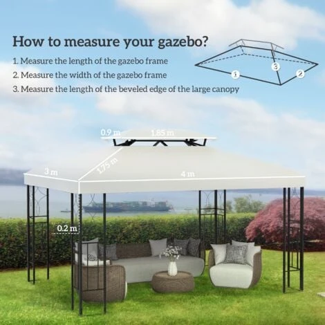Outsunny 3x4m Gazebo Replacement Roof Canopy 2 Tier Top UV Cover Patio Cream - Image 2