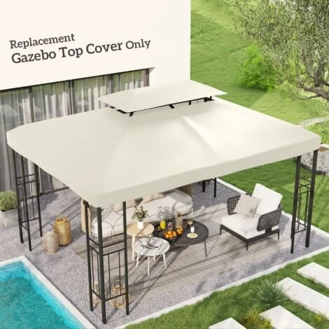 Outsunny 3x4m Gazebo Replacement Roof Canopy 2 Tier Top UV Cover Patio Cream - Image 3