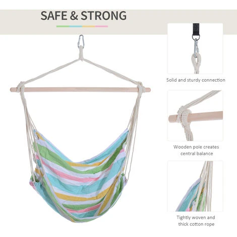 Outsunny Garden Hammock Chair Yard Hanging Rope Cotton Cloth Green - Image 4