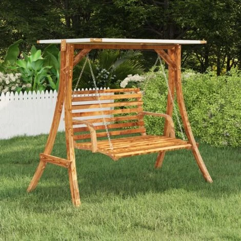 Swing Frame With Cream Roof Solid Bent Wood With Teak Finish VidaXL - Image 2