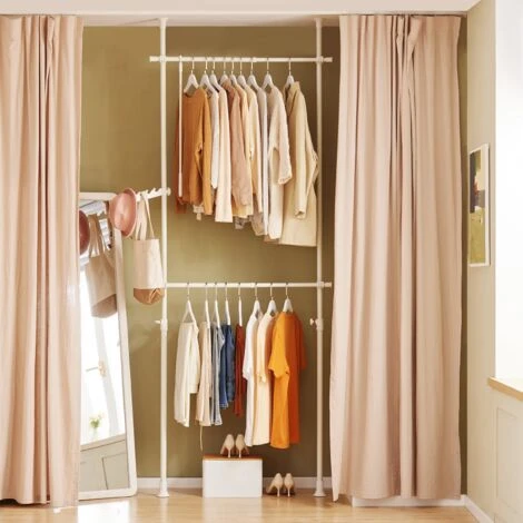 SoBuy FRG109-W, White Telescopic Wardrobe Organiser, Hanging Rail, Clothes Rack, Adjustable Storage Shelving - Image 2