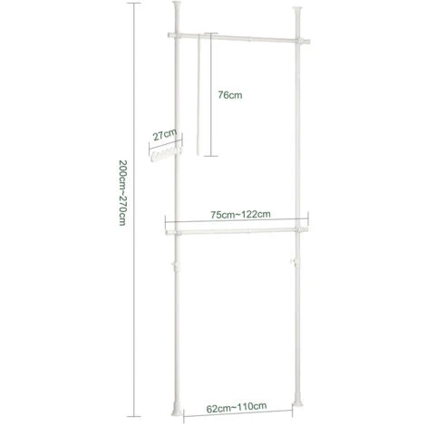 SoBuy FRG109-W, White Telescopic Wardrobe Organiser, Hanging Rail, Clothes Rack, Adjustable Storage Shelving - Image 3