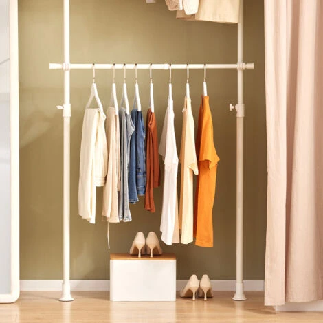 SoBuy FRG109-W, White Telescopic Wardrobe Organiser, Hanging Rail, Clothes Rack, Adjustable Storage Shelving - Image 4