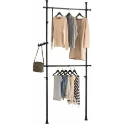 SoBuy FRG109-SCH, Black Telescopic Wardrobe Organiser, Hanging Rail, Clothes Rack, Adjustable Storage Shelving