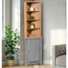 Hallowood Furniture Waverly Oak Corner Storage Cabinet Top In Light Oak Finish – Wooden Corner Display Cupboard With 3 Adjustable Shelves For Bedroom & Hallway– Display Unit For Kitchen & Living Room