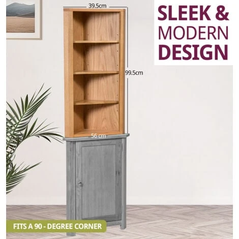 Hallowood Furniture Waverly Oak Corner Storage Cabinet Top In Light Oak Finish – Wooden Corner Display Cupboard With 3 Adjustable Shelves For Bedroom & Hallway– Display Unit For Kitchen & Living Room - Image 3