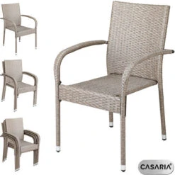Casaria Poly Rattan 4 Pieces Set Chairs Comfortable Stackable Garden Patio Balcony Furniture Cream