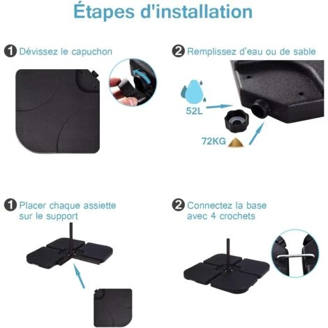 4PCS Rectangle Water Or Sand Filled Umbrella Base Weight Stand Heavy Duty 66KG - Image 2