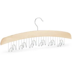 Relaxdays Tie & Belt Rack For The Closet, Hanger For 12 Belts, Accessory Holder, Lotus Wood, HWD: 17x43x5 Cm, Natural/Silver