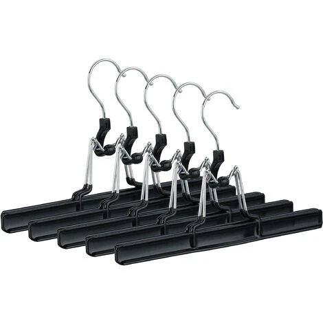 Relaxdays Metal Trouser Hangers Pack Of 5, 360° Swivel Hooks, Firm Clamps, Skirt Holders, Rubberized, 26 Cm, Black
