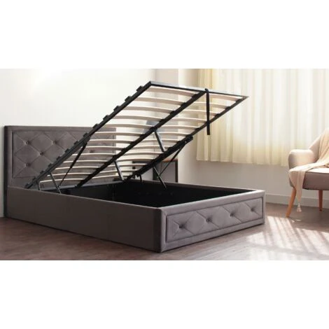 Frome Ottoman Gas Lift Storage Bed, Velvet Fabric And Sprung Slatted Base - Grey, 4FT6 Double - Image 5