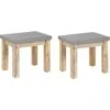 Set Of 2 Outdoor Garden Stools Grey Fibre Cement Seat Light Acacia Wood Base Ostuni