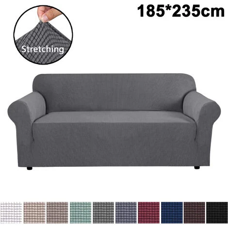 Stretch Sofa Cover Furniture Protector, Soft Sofa With Elastic Bottom, Checks Fleece Universal Solid Color Sofa Cover
