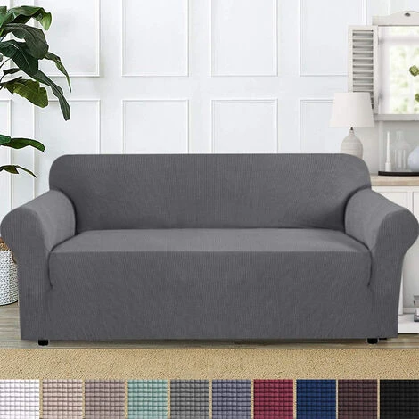 Stretch Sofa Cover Furniture Protector, Soft Sofa With Elastic Bottom, Checks Fleece Universal Solid Color Sofa Cover - Image 3