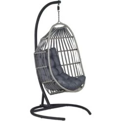 Modern Hanging Chair PE Rattan Dark Grey Egg Chair Patio Indoor With Stand Sesia