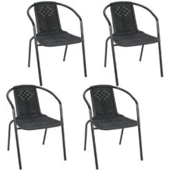 Livingandhome Set Of 4 Black Garden Patio Metal Wicker Stacking Chairs