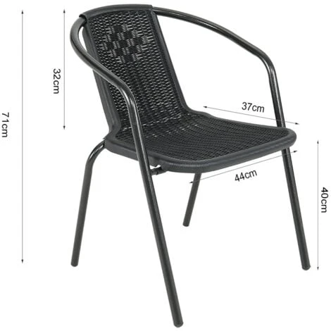 Livingandhome Set Of 4 Black Garden Patio Metal Wicker Stacking Chairs - Image 4