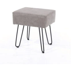 Soft Furnishings Grey Fabric Upholstered Rectangular Stool With Black Metal Legs