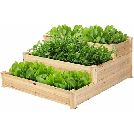 3 Tier Wooden Raised Garden Bed Elevated Planter Box Kit For Vegetable & Flower