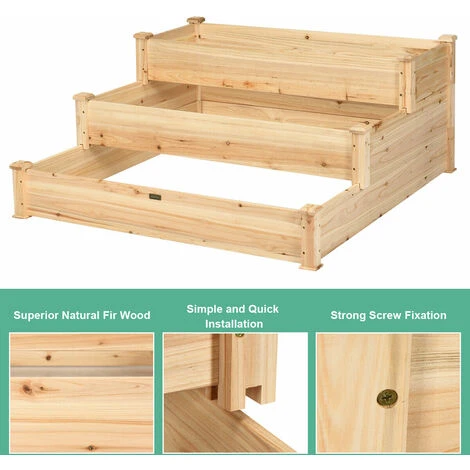 3 Tier Wooden Raised Garden Bed Elevated Planter Box Kit For Vegetable & Flower - Image 3