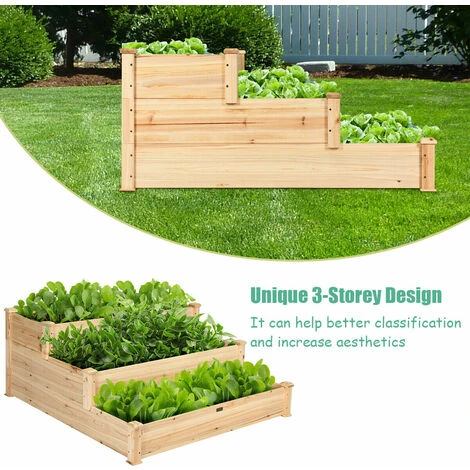3 Tier Wooden Raised Garden Bed Elevated Planter Box Kit For Vegetable & Flower - Image 4