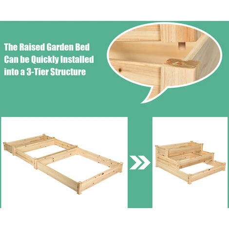 3 Tier Wooden Raised Garden Bed Elevated Planter Box Kit For Vegetable & Flower - Image 5