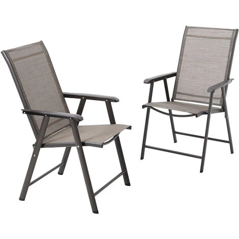 Livingandhome Set Of 2 Brown Garden Patio Folding Chairs - Image 2