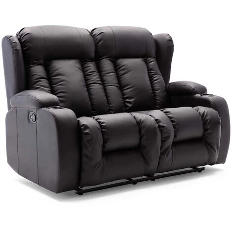 CAESAR HIGH BACK MANUAL BOND GRADE LEATHER RECLINER 3+2+1 SUITE SOFA ARMCHAIR SET BLACK 2 SEATER