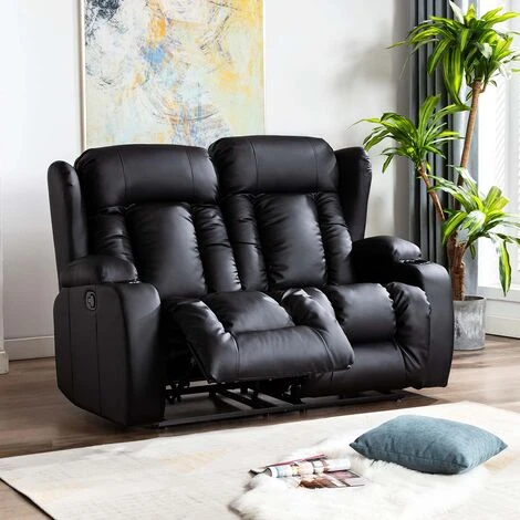 CAESAR HIGH BACK MANUAL BOND GRADE LEATHER RECLINER 3+2+1 SUITE SOFA ARMCHAIR SET BLACK 2 SEATER - Image 2