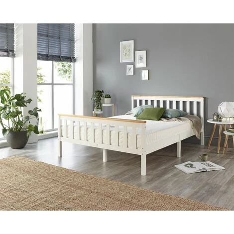 Atlantic Bed Frame In White With Natural Tops, Size Single - Image 2