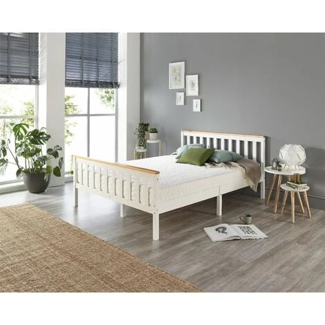 Atlantic Bed Frame In White With Natural Tops, Size Single - Image 3