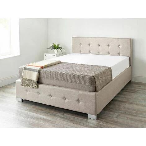 End Lift Ottoman Storage Bed Single Beige Linen - Image 2
