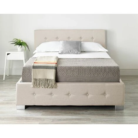 End Lift Ottoman Storage Bed Single Beige Linen - Image 3