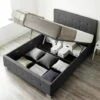 End Lift Ottoman Storage Bed Small Double Black Linen