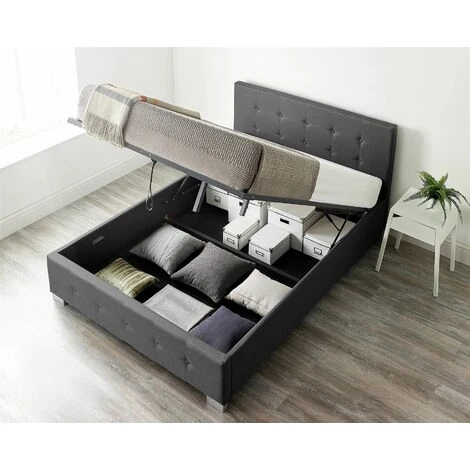 End Lift Ottoman Storage Bed Small Double Black Linen - Image 2