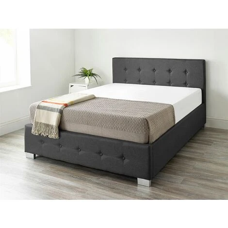 End Lift Ottoman Storage Bed Small Double Black Linen - Image 3