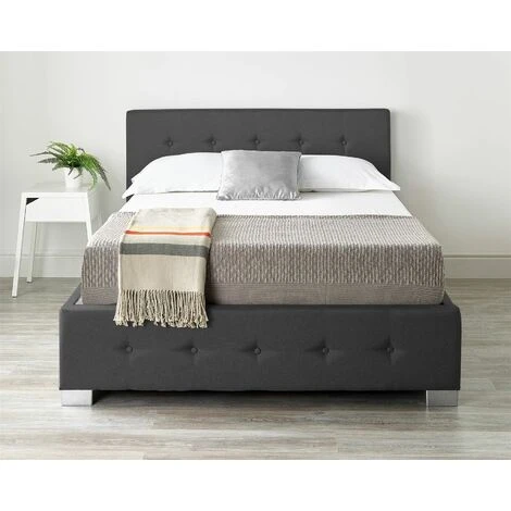 End Lift Ottoman Storage Bed Small Double Black Linen - Image 4