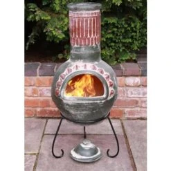 Gardeco Plumas Green Mexican Clay Chimenea Fire Pit Garden Heater Large