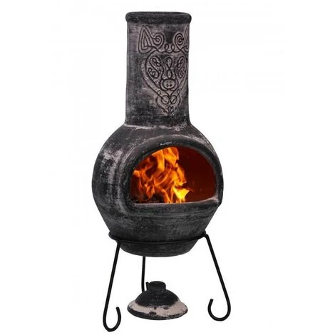 Gardeco Wulfryc Wolf Grey Mexican Clay Chimenea Fire Pit Garden Heater Large - Image 2